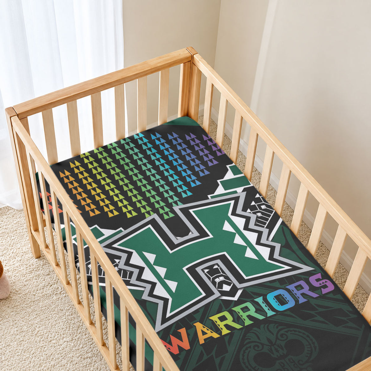 Hawaii Warriors Football Baby Bed Cover Rainbow Kakau Pattern Black LT05 - Polynesian Pride
