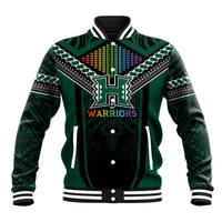Custom Hawaii Warriors Football Baseball Jacket Rainbow Kakau Pattern Black LT05 Unisex Black - Polynesian Pride