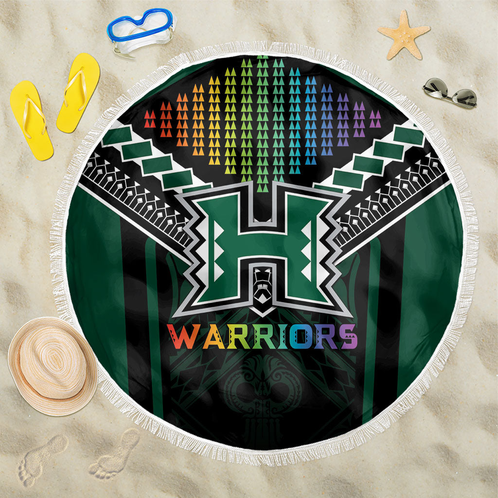 Hawaii Warriors Football Beach Blanket Rainbow Kakau Pattern Black LT05 One Size 150cm Black - Polynesian Pride