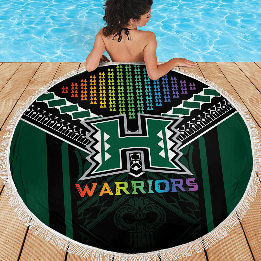 Hawaii Warriors Football Beach Blanket Rainbow Kakau Pattern Black LT05 - Polynesian Pride