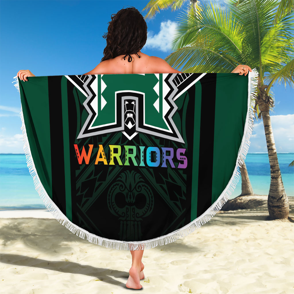 Hawaii Warriors Football Beach Blanket Rainbow Kakau Pattern Black LT05 - Polynesian Pride