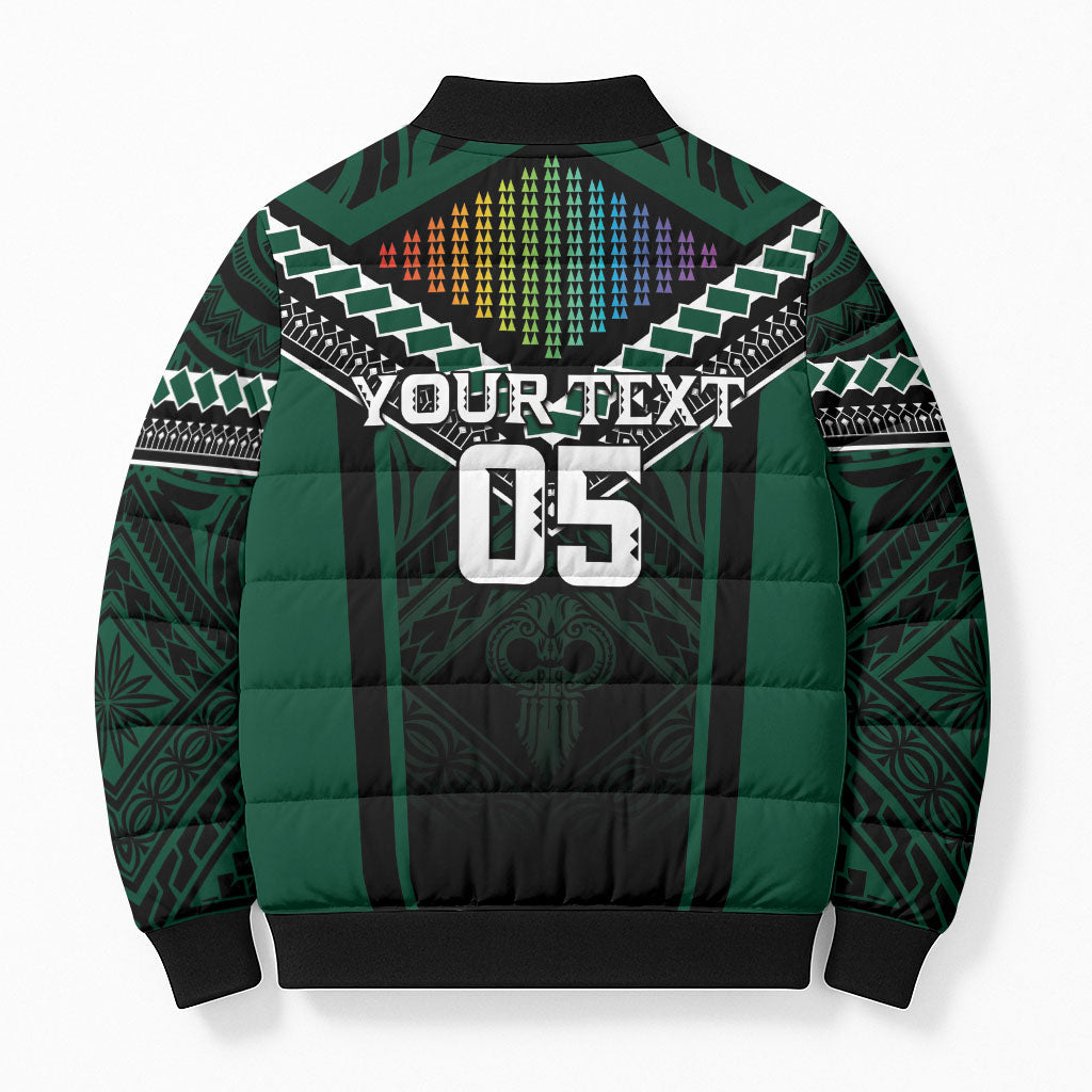 Custom Hawaii Warriors Football Bomber Puffer Jacket Rainbow Kakau Pattern Black LT05 - Polynesian Pride