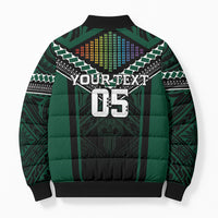 Custom Hawaii Warriors Football Bomber Puffer Jacket Rainbow Kakau Pattern Black LT05 - Polynesian Pride