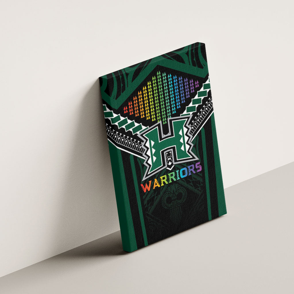 Hawaii Warriors Football Canvas Wall Art Rainbow Kakau Pattern Black LT05 - Polynesian Pride