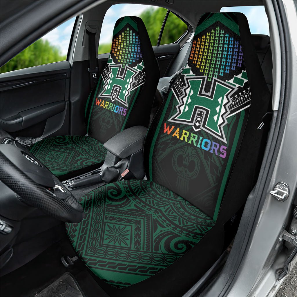 Hawaii Warriors Football Car Seat Cover Rainbow Kakau Pattern Black LT05 - Polynesian Pride