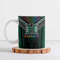 Custom Hawaii Warriors Football Ceramic Mug Rainbow Kakau Pattern Black LT05 Black - Polynesian Pride