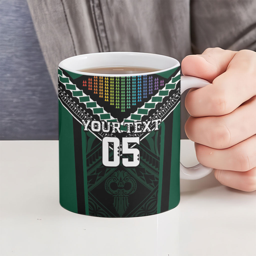 Custom Hawaii Warriors Football Ceramic Mug Rainbow Kakau Pattern Black LT05 - Polynesian Pride