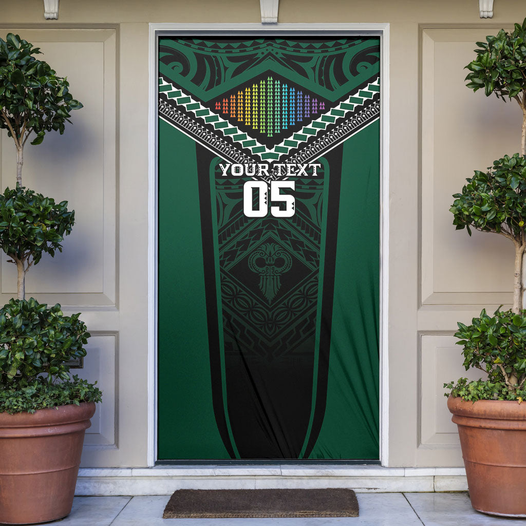 Custom Hawaii Warriors Football Door Cover Rainbow Kakau Pattern Black LT05 Black - Polynesian Pride