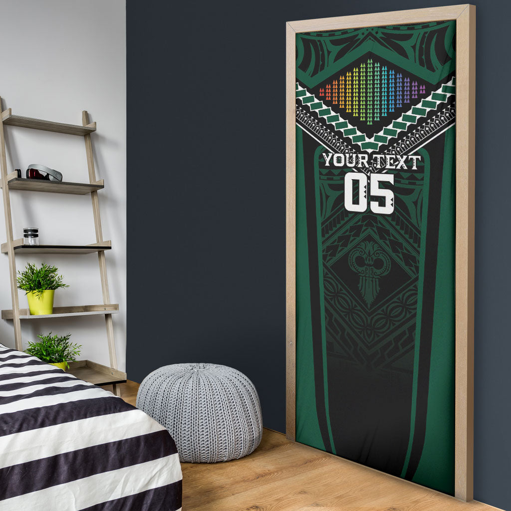 Custom Hawaii Warriors Football Door Cover Rainbow Kakau Pattern Black LT05 - Polynesian Pride