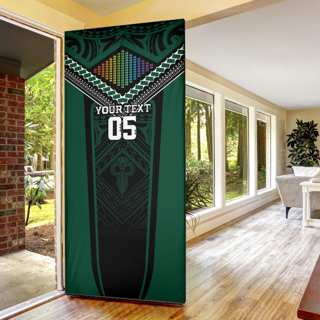 Custom Hawaii Warriors Football Door Cover Rainbow Kakau Pattern Black LT05 - Polynesian Pride