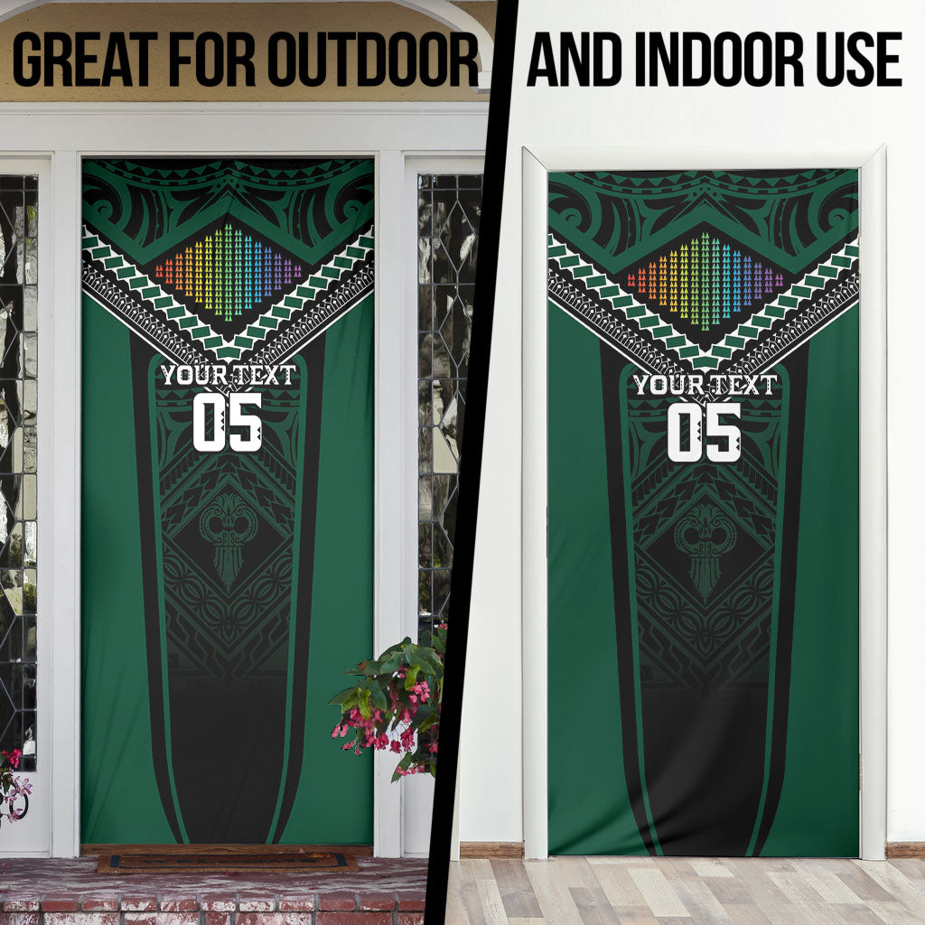 Custom Hawaii Warriors Football Door Cover Rainbow Kakau Pattern Black LT05 - Polynesian Pride