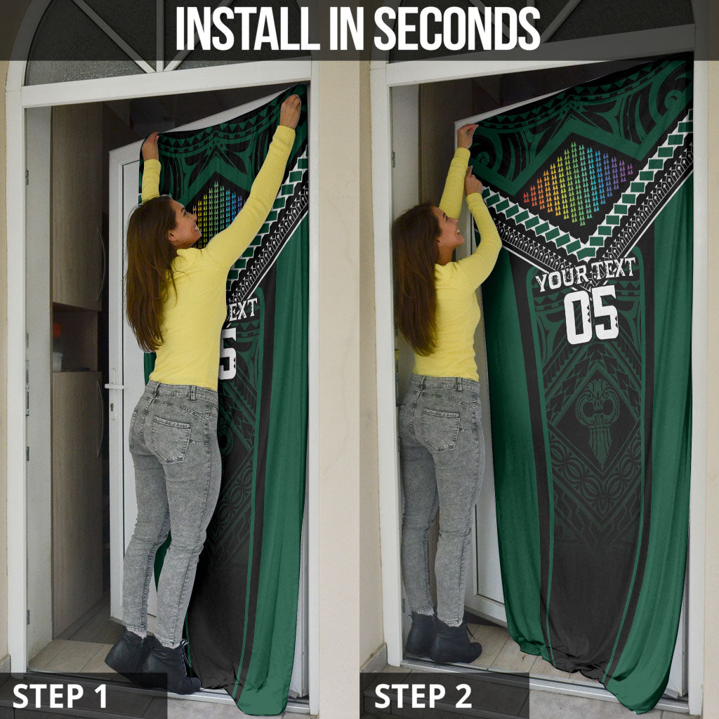 Custom Hawaii Warriors Football Door Cover Rainbow Kakau Pattern Black LT05 - Polynesian Pride