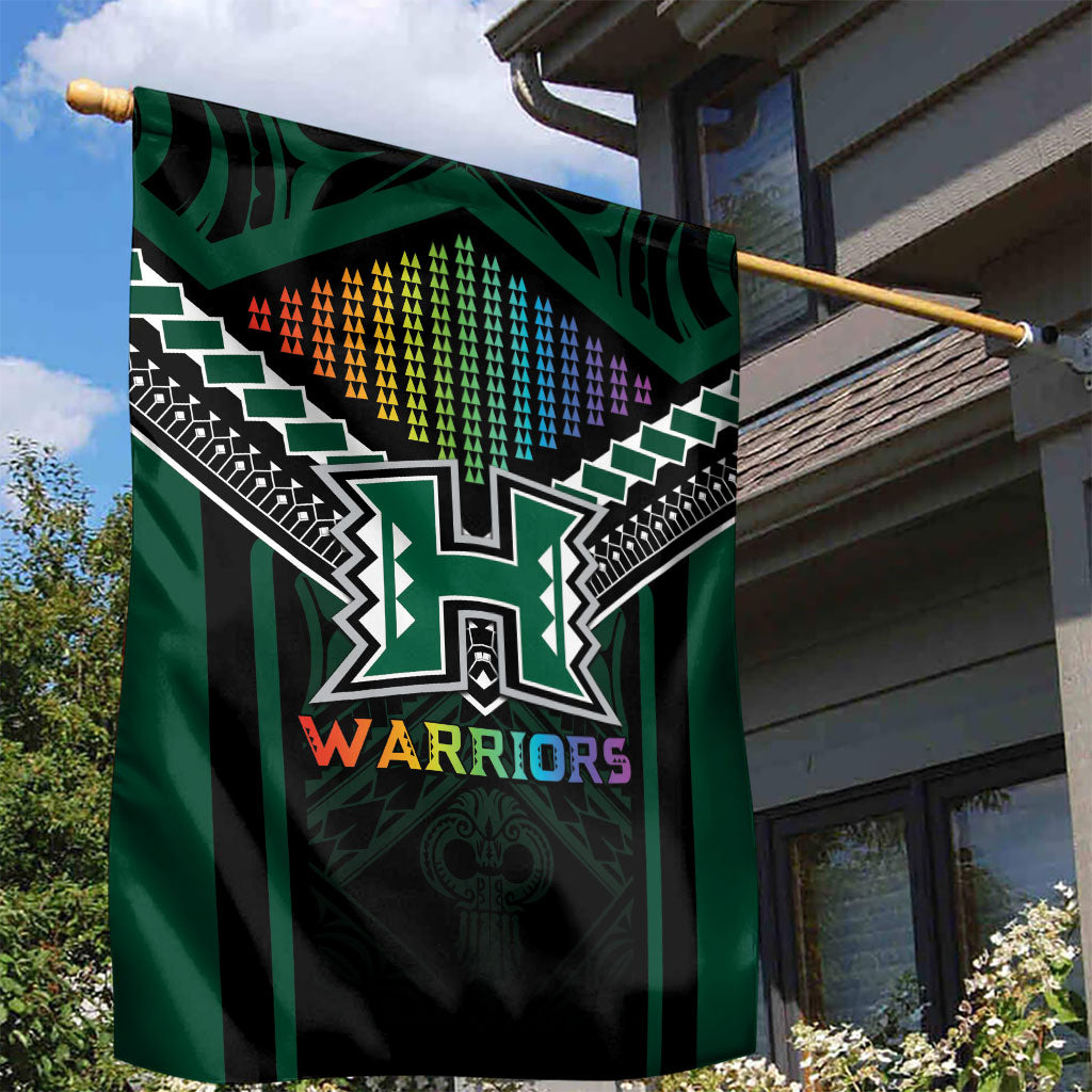 Hawaii Warriors Football Garden Flag Rainbow Kakau Pattern Black LT05 - Polynesian Pride