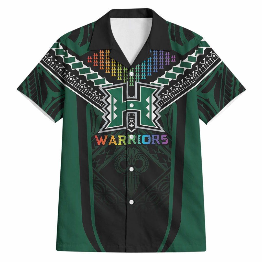 Custom Hawaii Warriors Football Hawaiian Shirt Rainbow Kakau Pattern Black LT05 Black - Polynesian Pride