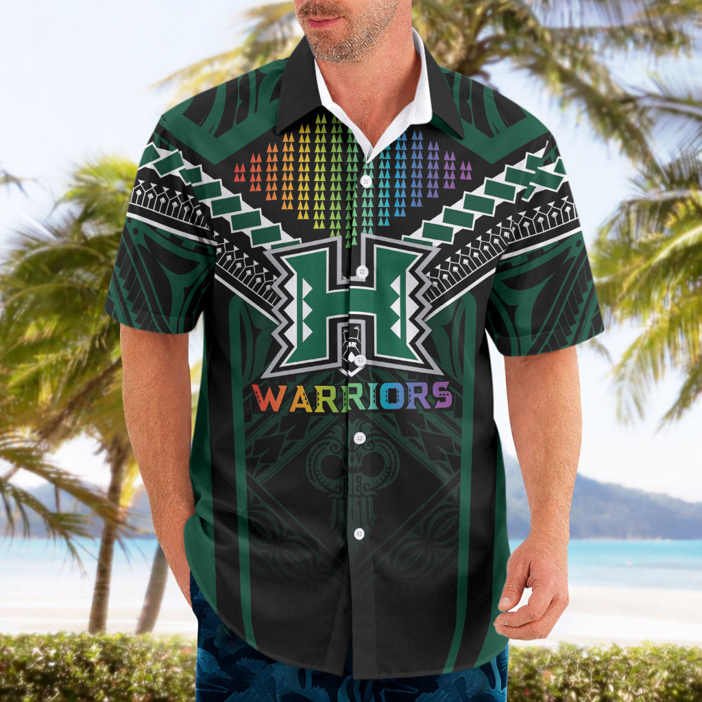 Custom Hawaii Warriors Football Hawaiian Shirt Rainbow Kakau Pattern Black LT05 - Polynesian Pride