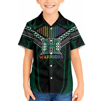Custom Hawaii Warriors Football Hawaiian Shirt Rainbow Kakau Pattern Black LT05 - Polynesian Pride