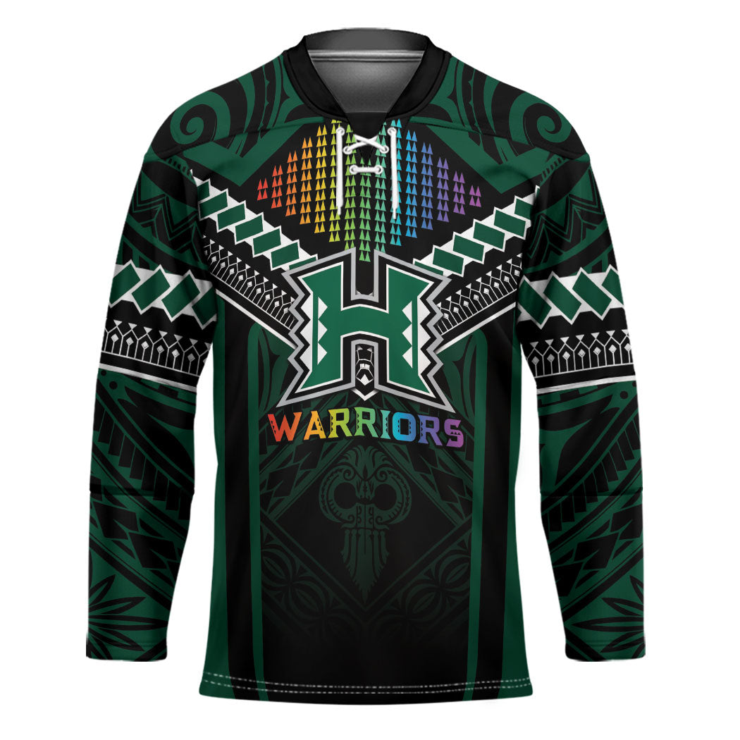 Custom Hawaii Warriors Football Hockey Jersey Rainbow Kakau Pattern Black LT05 Unisex Black - Polynesian Pride
