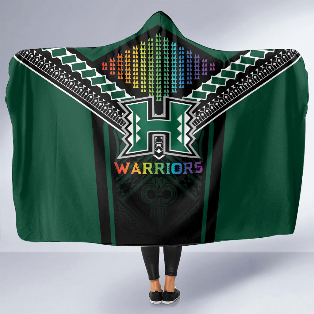 Hawaii Warriors Football Hooded Blanket Rainbow Kakau Pattern Black LT05 One Size Black - Polynesian Pride