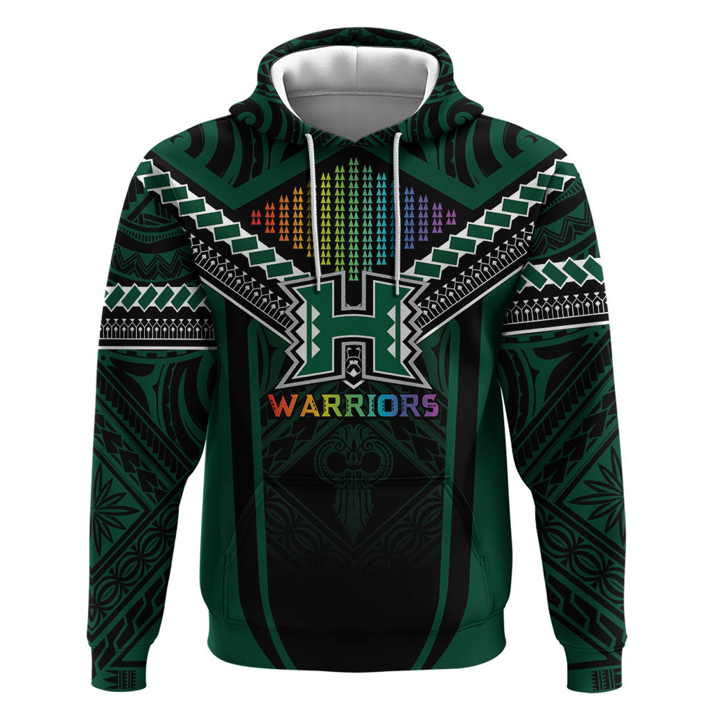 Custom Hawaii Warriors Football Hoodie Rainbow Kakau Pattern Black LT05 Pullover Hoodie Black - Polynesian Pride