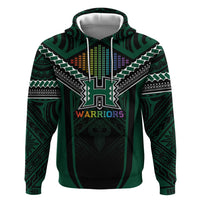 Custom Hawaii Warriors Football Hoodie Rainbow Kakau Pattern Black LT05 Pullover Hoodie Black - Polynesian Pride