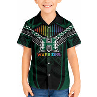 Custom Hawaii Warriors Football Kid Hawaiian Shirt Rainbow Kakau Pattern Black LT05 Kid Black - Polynesian Pride