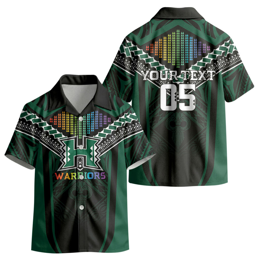 Custom Hawaii Warriors Football Kid Hawaiian Shirt Rainbow Kakau Pattern Black LT05 - Polynesian Pride