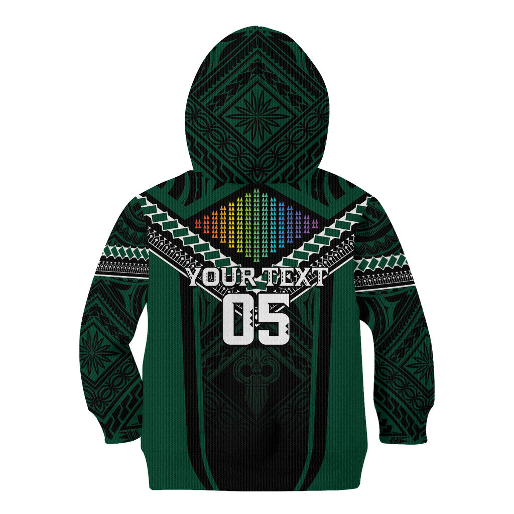 Custom Hawaii Warriors Football Kid Hoodie Rainbow Kakau Pattern Black LT05 - Polynesian Pride