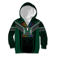 Custom Hawaii Warriors Football Kid Hoodie Rainbow Kakau Pattern Black LT05 Zip Hoodie Black - Polynesian Pride