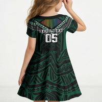 Custom Hawaii Warriors Football Kid Short Sleeve Dress Rainbow Kakau Pattern Black LT05 - Polynesian Pride