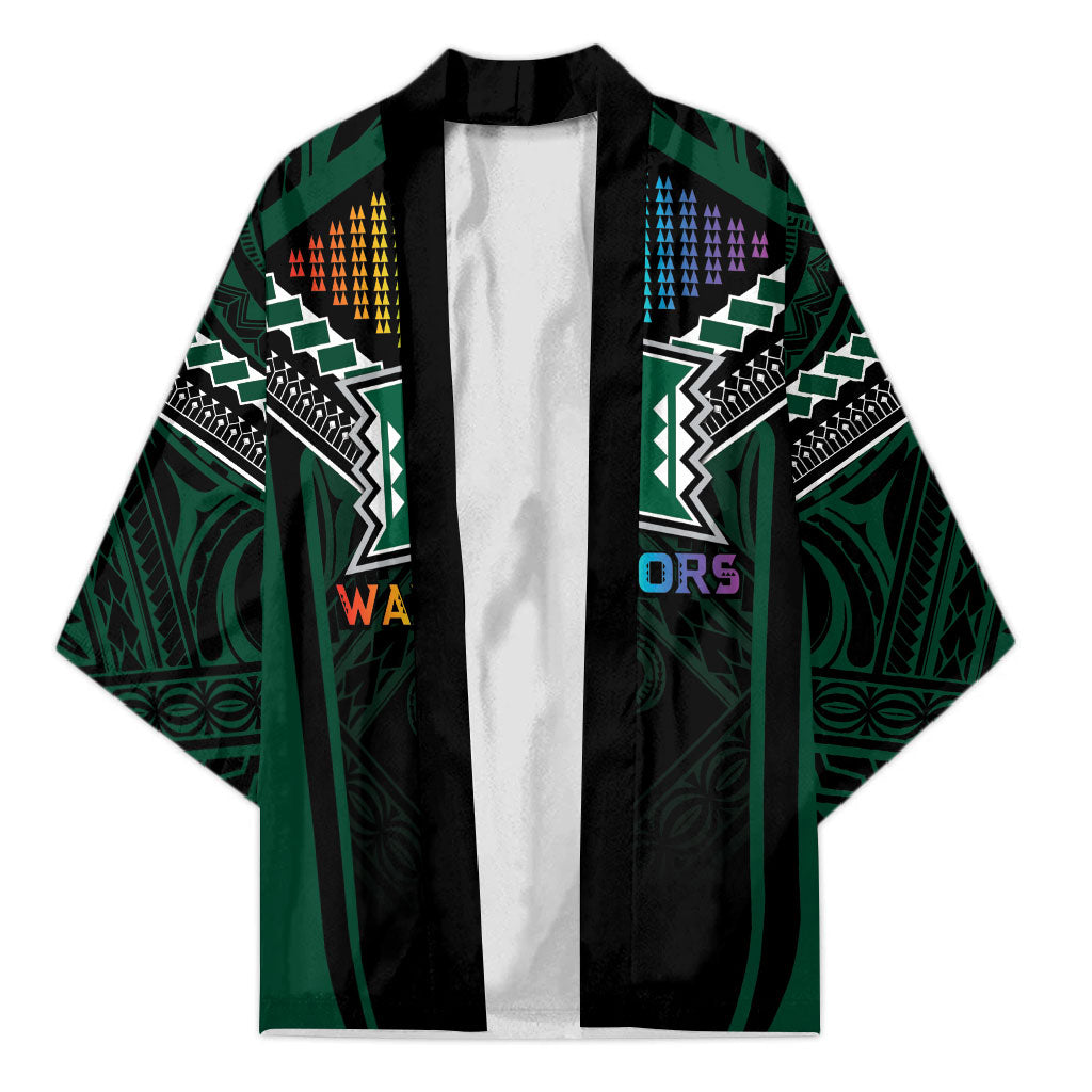 Custom Hawaii Warriors Football Kimono Rainbow Kakau Pattern Black LT05 Unisex Black - Polynesian Pride
