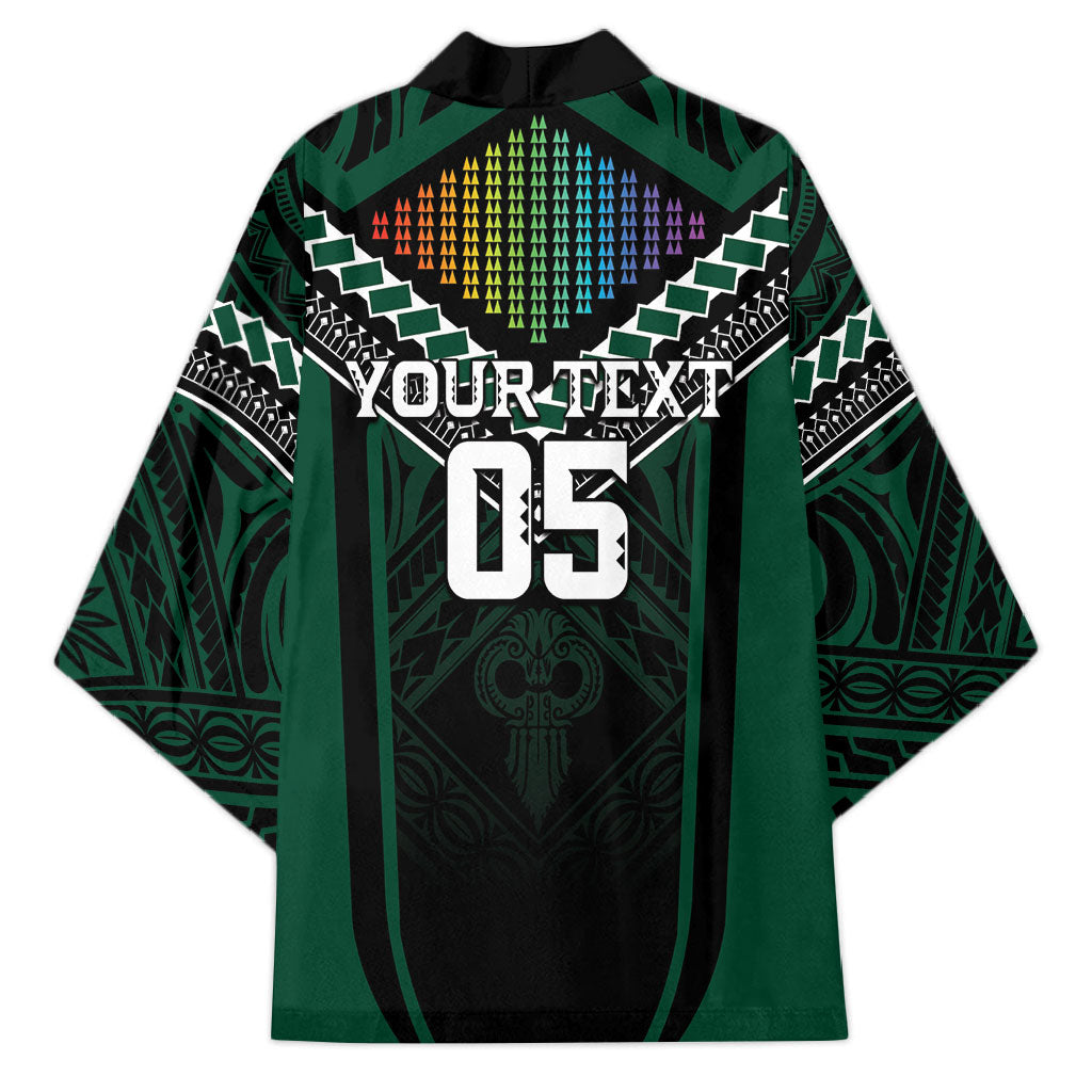 Custom Hawaii Warriors Football Kimono Rainbow Kakau Pattern Black LT05 - Polynesian Pride