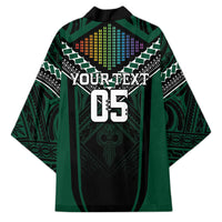 Custom Hawaii Warriors Football Kimono Rainbow Kakau Pattern Black LT05 - Polynesian Pride