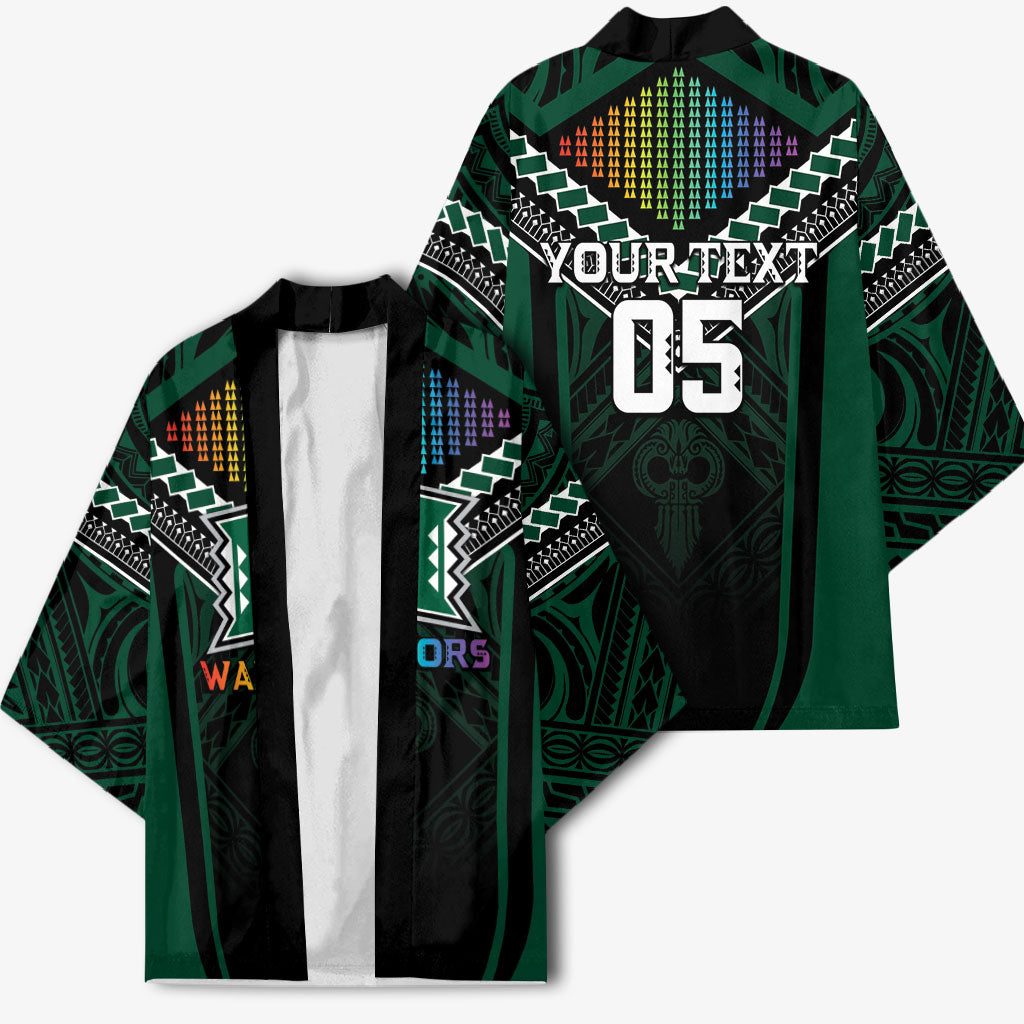 Custom Hawaii Warriors Football Kimono Rainbow Kakau Pattern Black LT05 - Polynesian Pride
