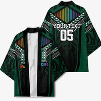 Custom Hawaii Warriors Football Kimono Rainbow Kakau Pattern Black LT05 - Polynesian Pride