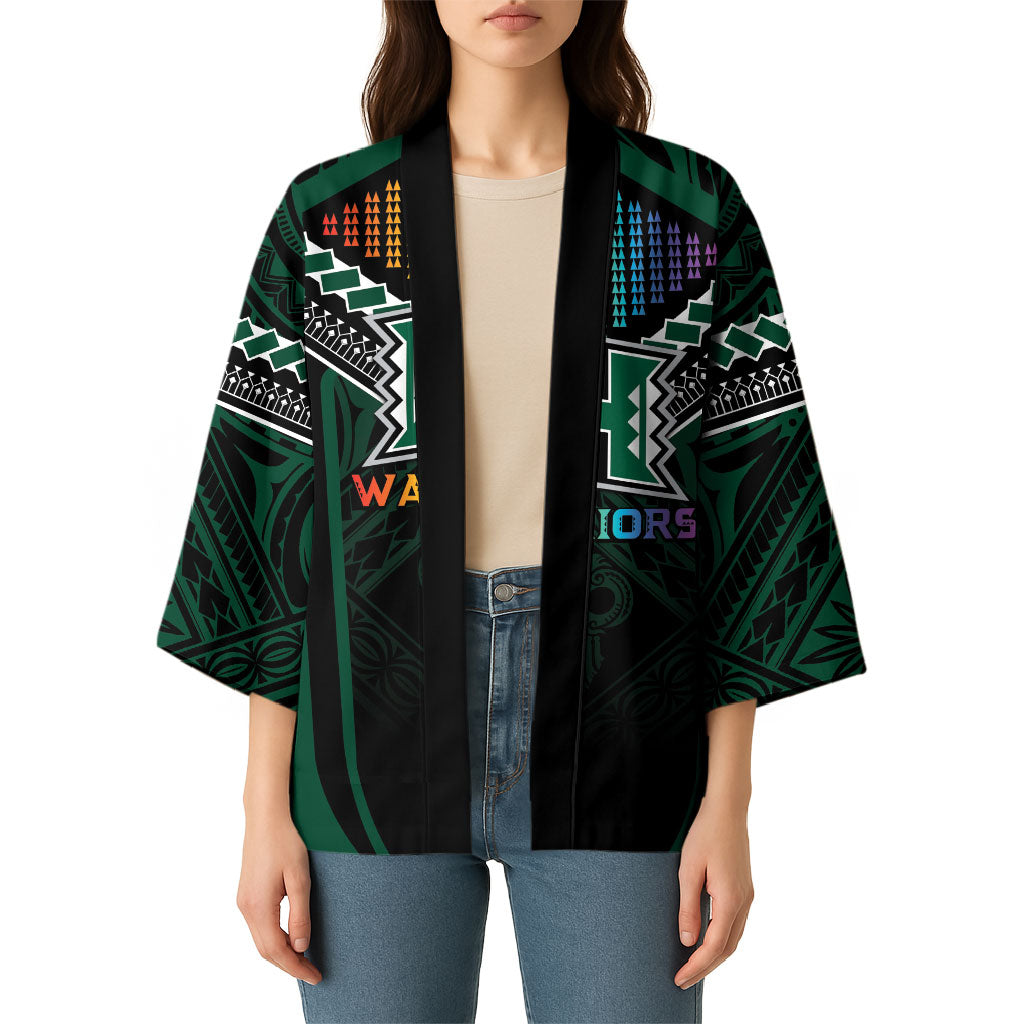 Custom Hawaii Warriors Football Kimono Rainbow Kakau Pattern Black LT05 - Polynesian Pride