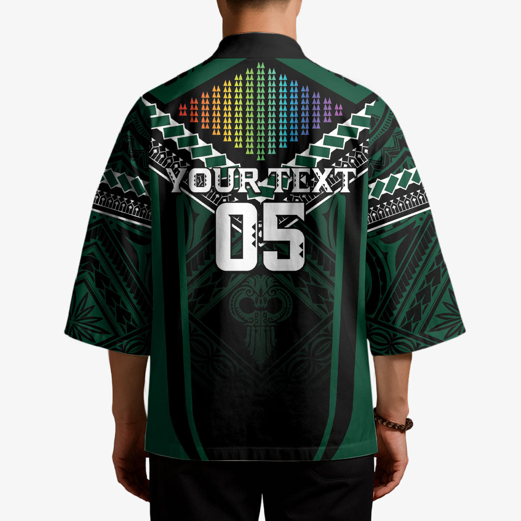 Custom Hawaii Warriors Football Kimono Rainbow Kakau Pattern Black LT05 - Polynesian Pride