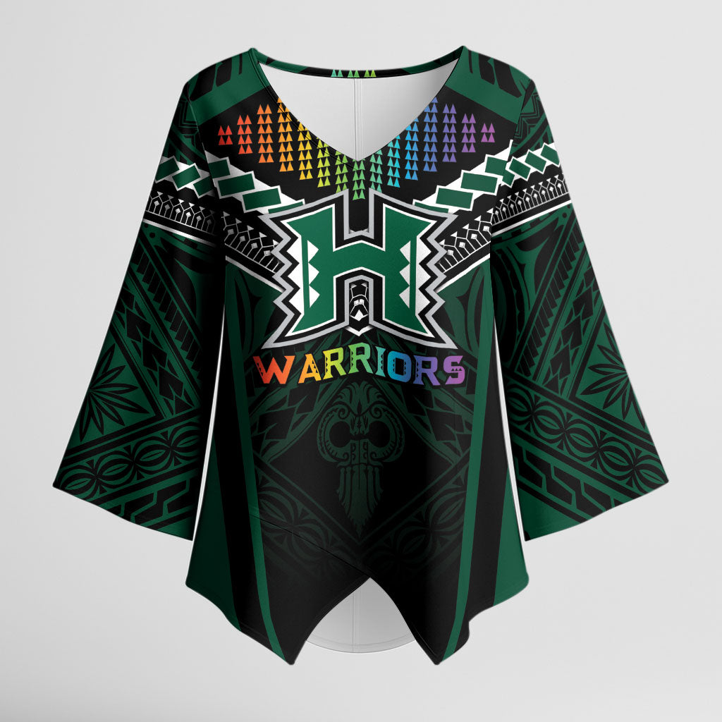 Custom Hawaii Warriors Football Kimono Sleeve Blouse Rainbow Kakau Pattern Black LT05 Female Black - Polynesian Pride