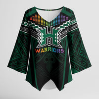 Custom Hawaii Warriors Football Kimono Sleeve Blouse Rainbow Kakau Pattern Black LT05 Female Black - Polynesian Pride