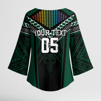 Custom Hawaii Warriors Football Kimono Sleeve Blouse Rainbow Kakau Pattern Black LT05 - Polynesian Pride
