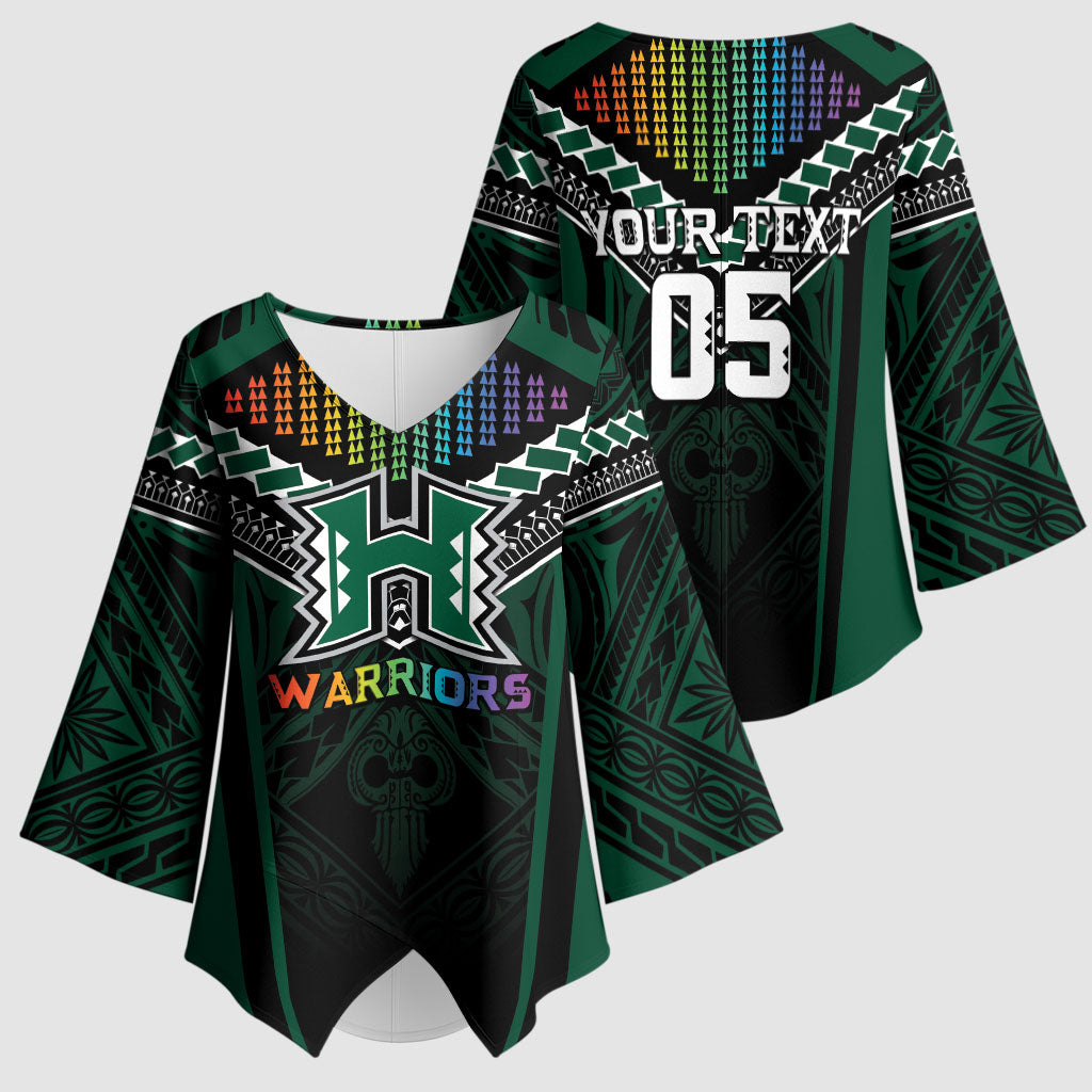 Custom Hawaii Warriors Football Kimono Sleeve Blouse Rainbow Kakau Pattern Black LT05 - Polynesian Pride