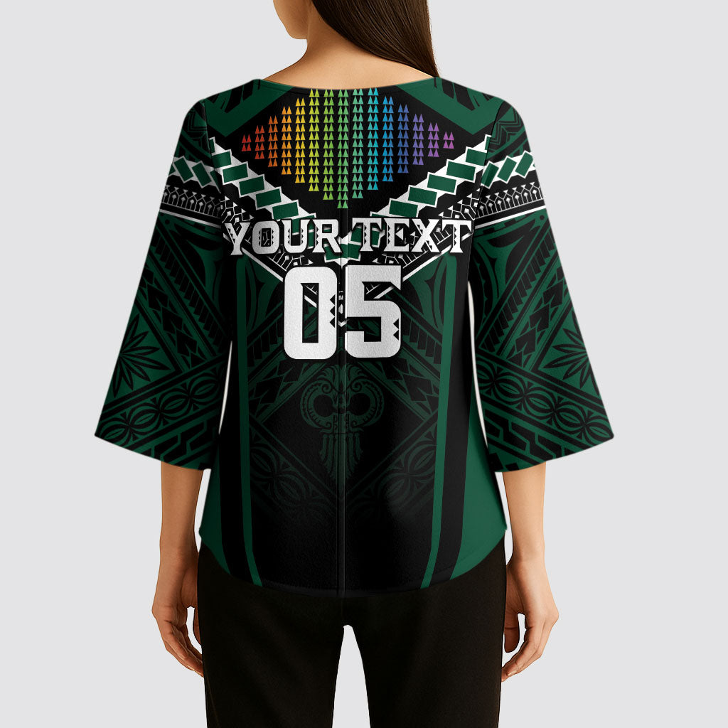Custom Hawaii Warriors Football Kimono Sleeve Blouse Rainbow Kakau Pattern Black LT05 - Polynesian Pride