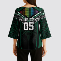 Custom Hawaii Warriors Football Kimono Sleeve Blouse Rainbow Kakau Pattern Black LT05 - Polynesian Pride