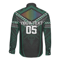 Custom Hawaii Warriors Football Long Sleeve Button Shirt Rainbow Kakau Pattern Black LT05 - Polynesian Pride