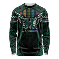 Custom Hawaii Warriors Football Long Sleeve Shirt Rainbow Kakau Pattern Black LT05 Unisex Black - Polynesian Pride