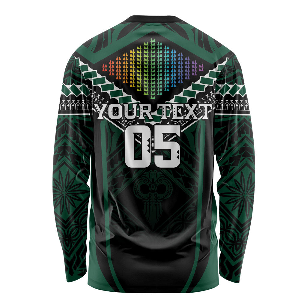 Custom Hawaii Warriors Football Long Sleeve Shirt Rainbow Kakau Pattern Black LT05 - Polynesian Pride