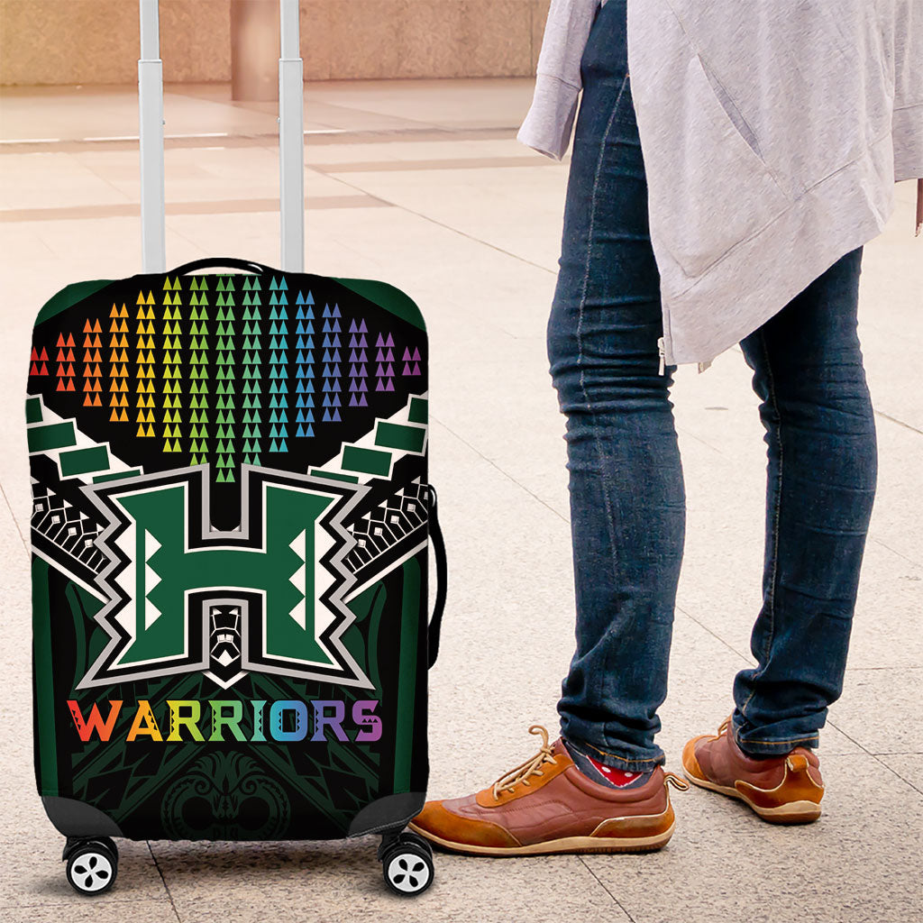 Hawaii Warriors Football Luggage Cover Rainbow Kakau Pattern Black LT05 Black - Polynesian Pride