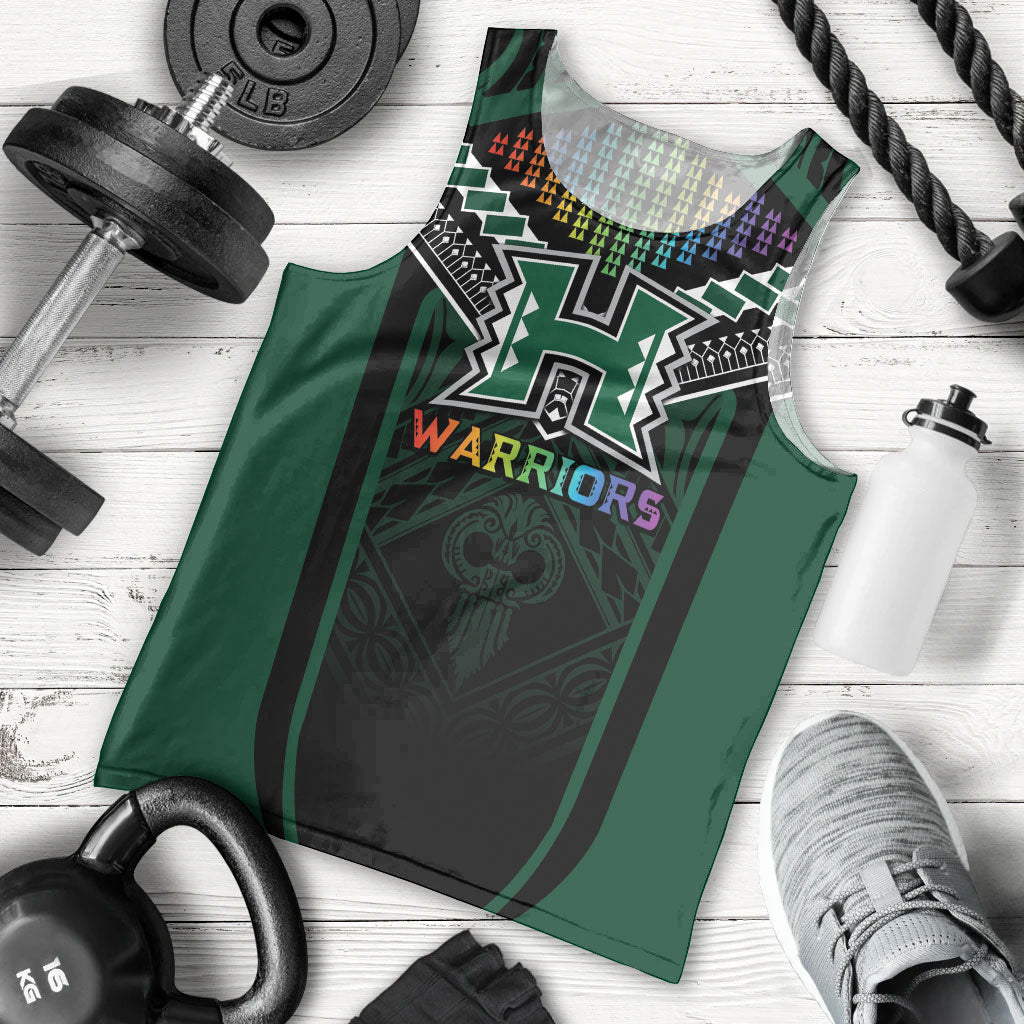 Custom Hawaii Warriors Football Men Tank Top Rainbow Kakau Pattern Black