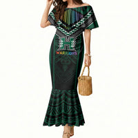 Custom Hawaii Warriors Football Mermaid Dress Rainbow Kakau Pattern Black LT05 Women Black - Polynesian Pride
