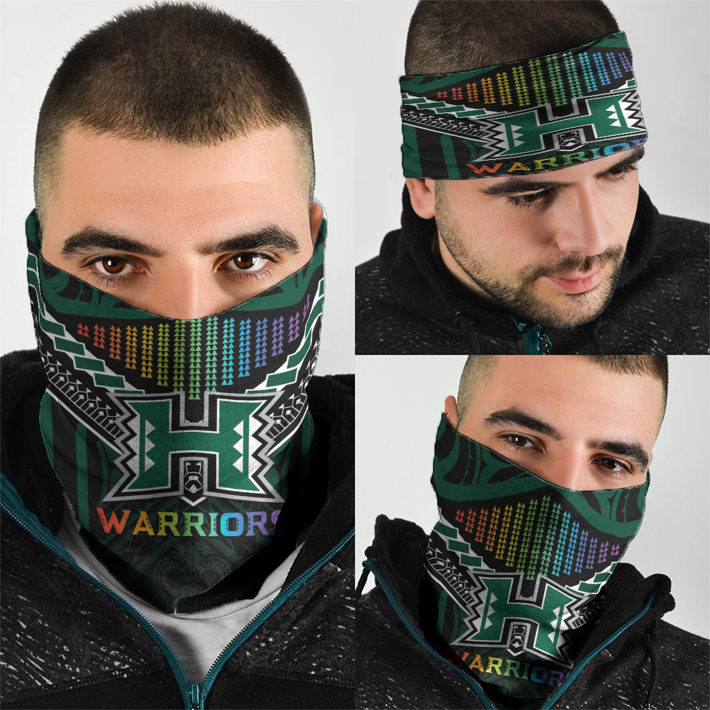 Hawaii Warriors Football Neck Gaiter Rainbow Kakau Pattern Black LT05 - Polynesian Pride