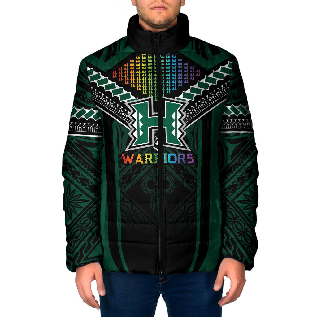 Custom Hawaii Warriors Football Padded Jacket Rainbow Kakau Pattern Black LT05 Men Black - Polynesian Pride